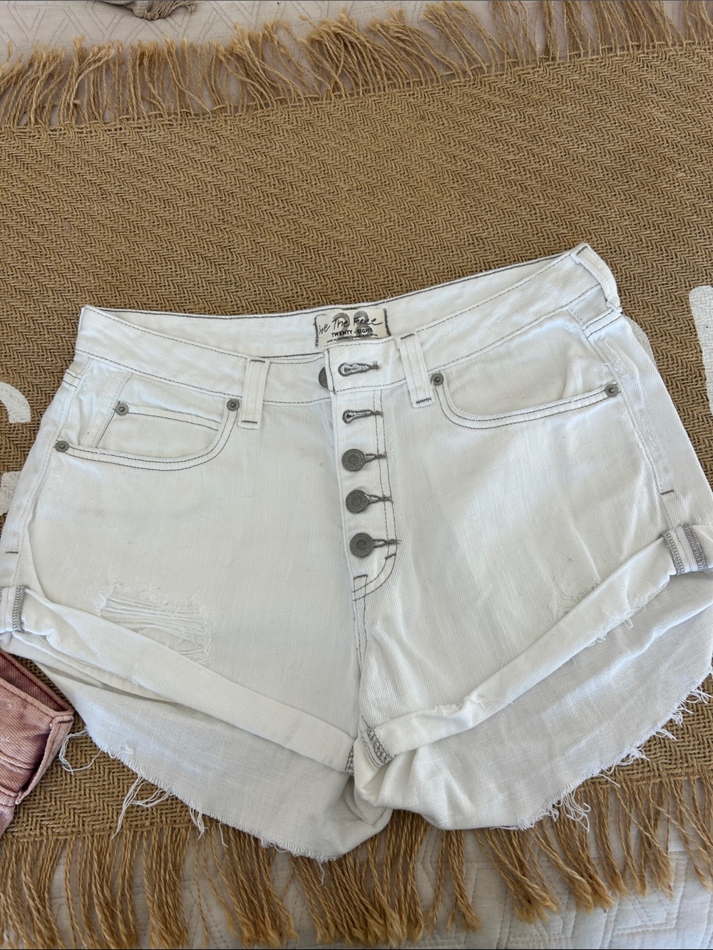We The Free White High-Rise Button-Fly Denim Shorts
